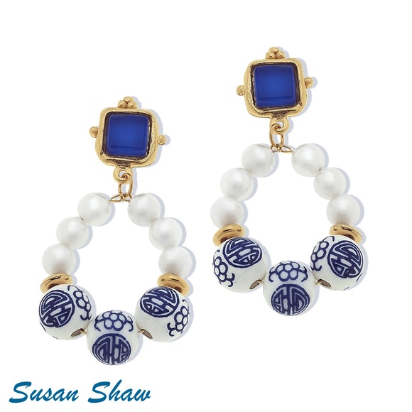 Blue & White Charlotte loop Earrings - Picture 1 of 1